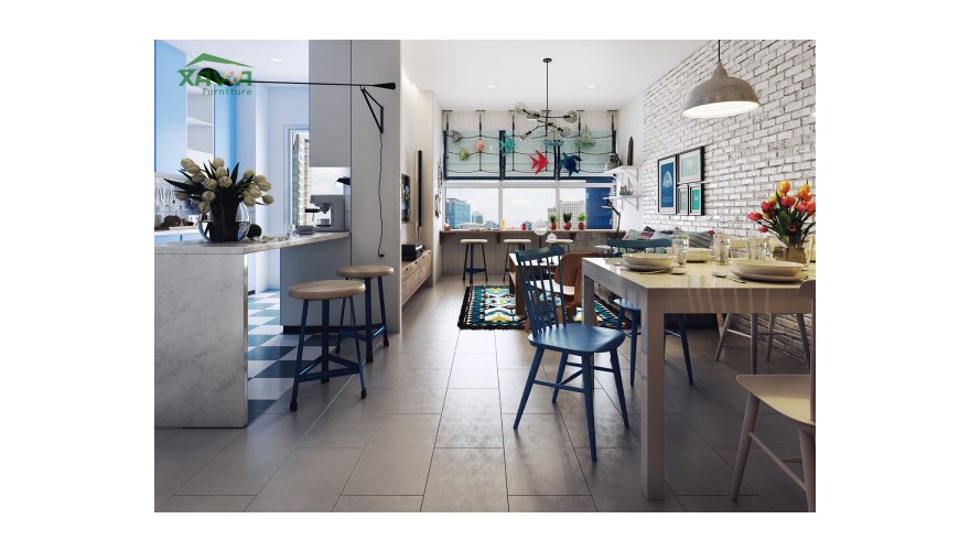 Thiết kế nội thất chung cư đẹp nổi bật màu xanh nước biển tại TP Hồ Chí Minh